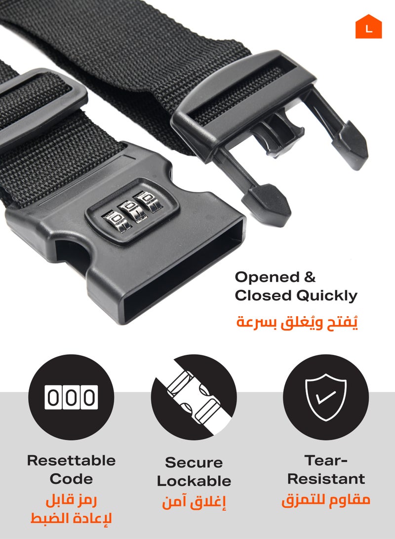 LAWAZIM Luggage Strap with Combination Lock -180×5cm 2 Piece- Adjustable Travel Belt for Suitcases, TSA Approved, 3-Dial Combination, Quick-Release Buckle for Travel, Checked Baggage, Carry-On Luggage - Image 3